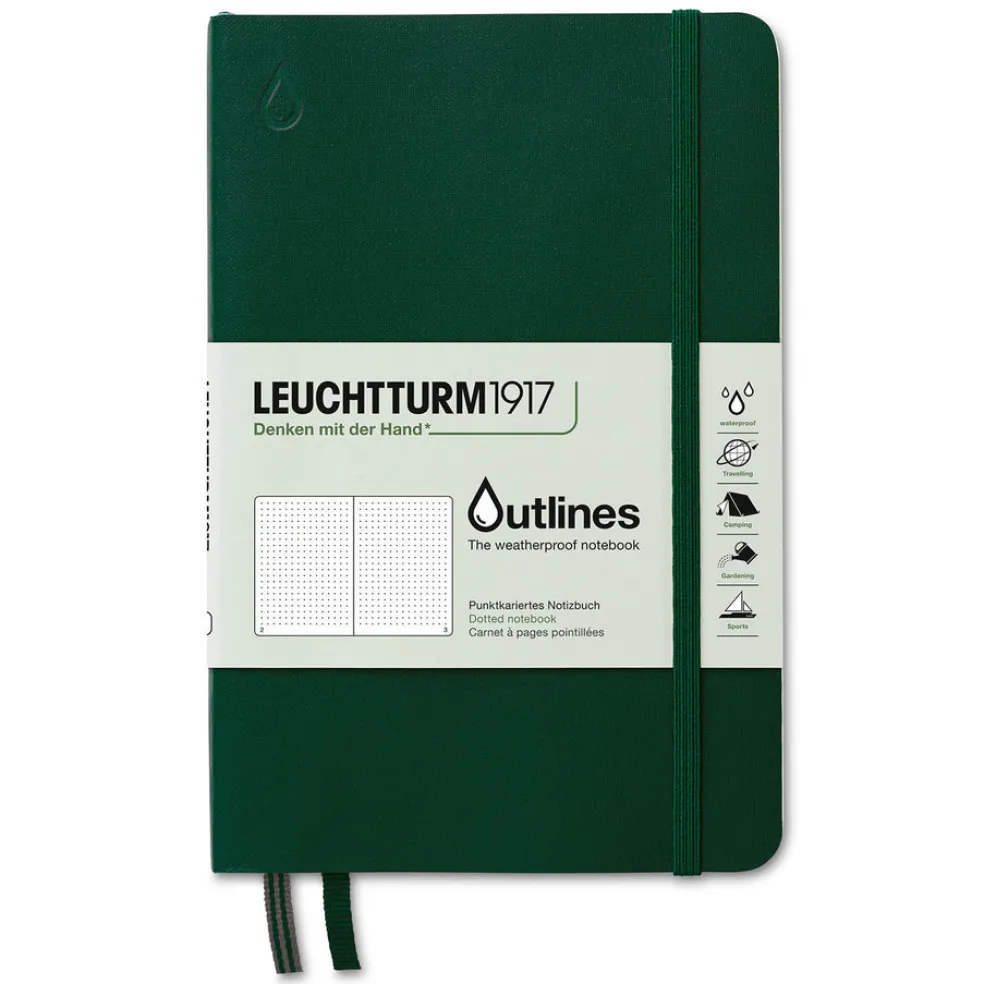Muistikirja B6 Outline Leuchtturm1917 vedenkestävä Walden Green pistesivut