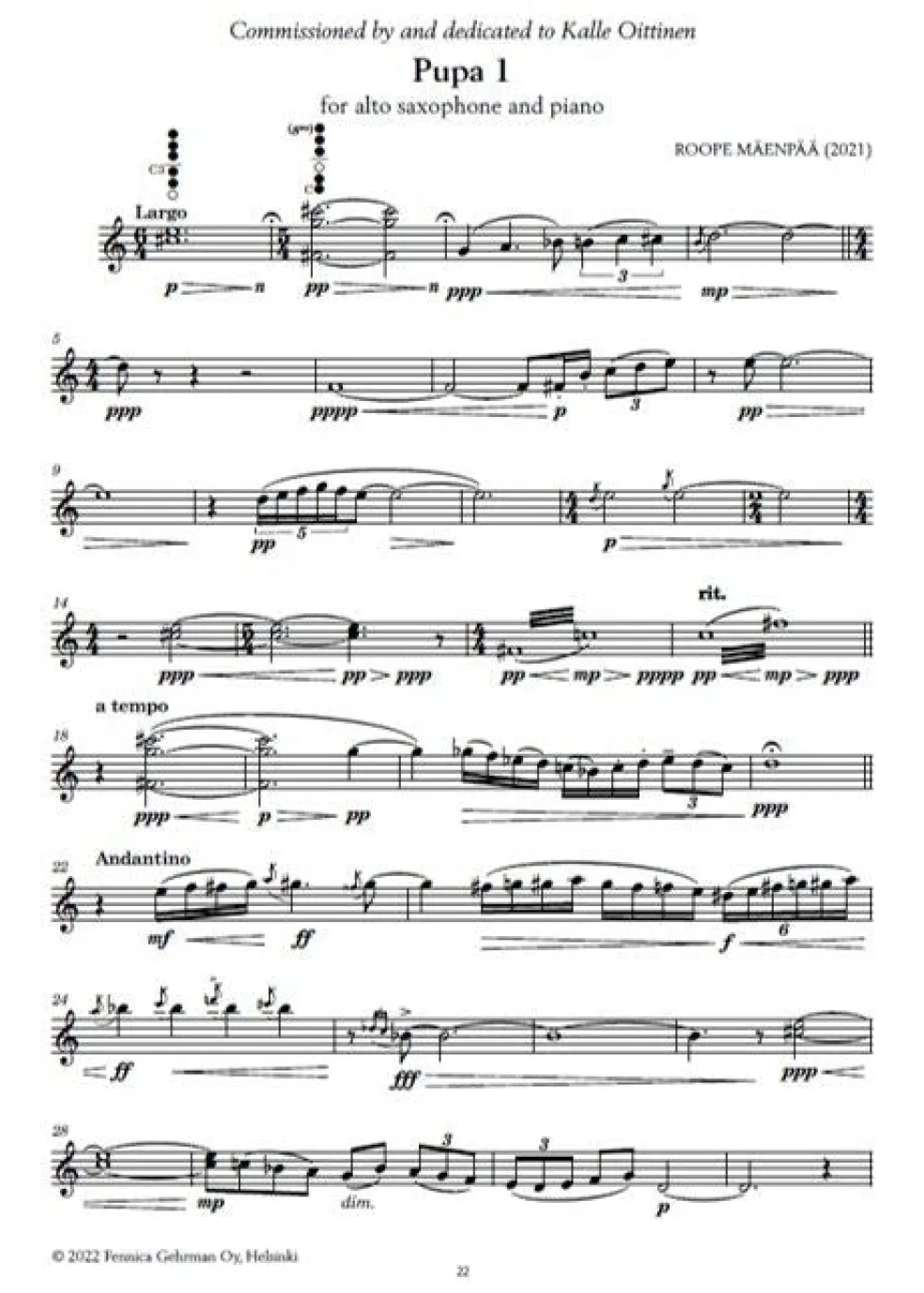 Piilo - Nykymusiikkia ja improvisaatioharjoituksia alttosaksofonille