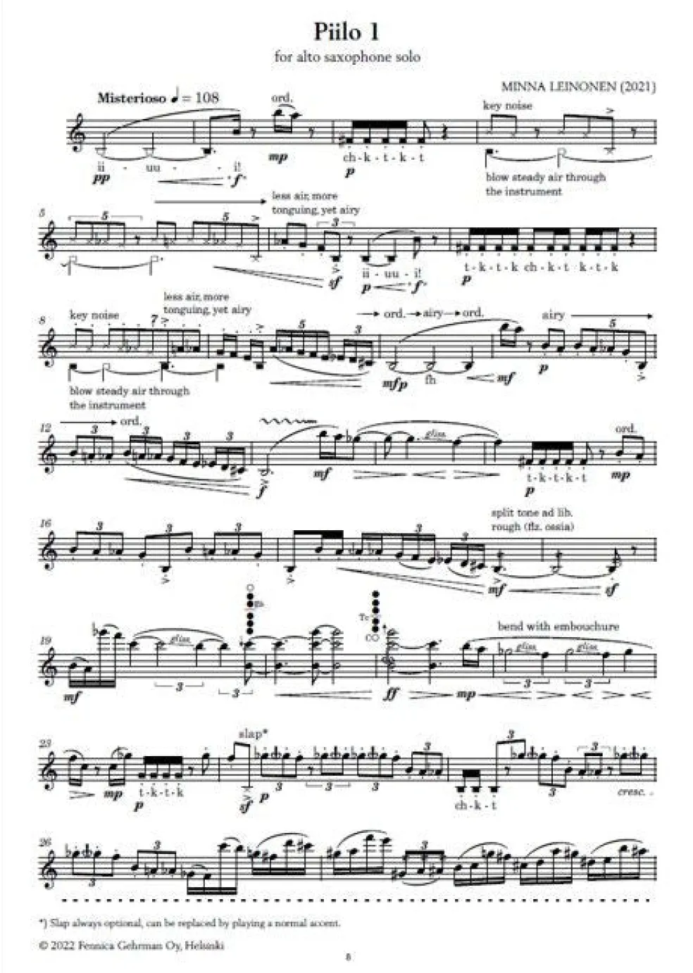 Piilo - Nykymusiikkia ja improvisaatioharjoituksia alttosaksofonille